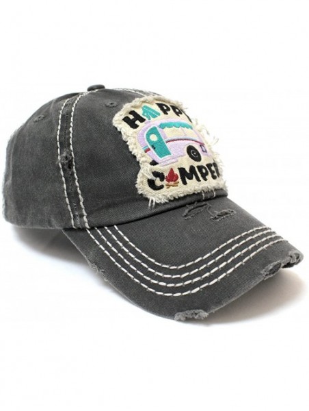 Baseball Caps Women's Happy Camper Camp Fire Patch Embroidery Baseball Hat - Charcoal - CH18CC6Z7IZ $21.50