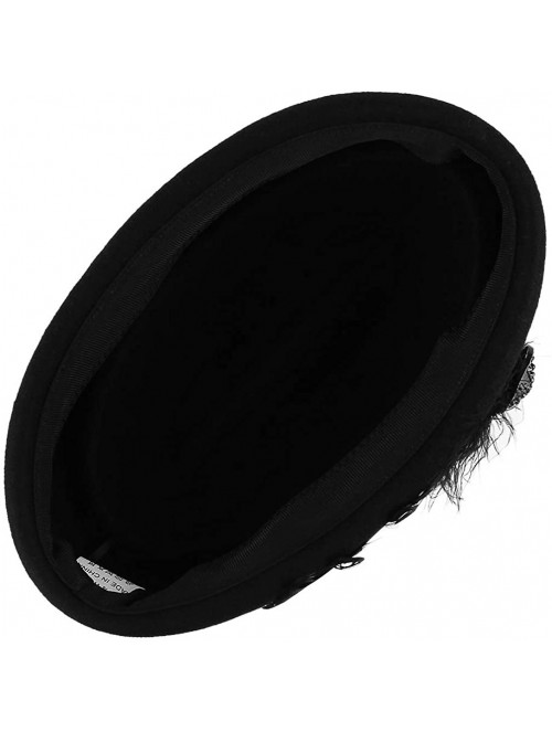 Berets Women Vintage Wool Felt Beret Hat Stewardess Style Feather Fascinator Pillbox Hat Wedding Cocktail Party - Black - C21...