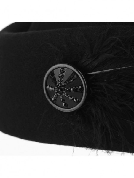 Berets Women Vintage Wool Felt Beret Hat Stewardess Style Feather Fascinator Pillbox Hat Wedding Cocktail Party - Black - C21...