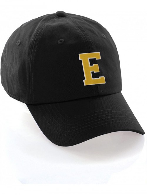 Baseball Caps Customized Letter Intial Baseball Hat A to Z Team Colors- Black Cap White Gold - Letter E - CE18ET55UCW $17.73