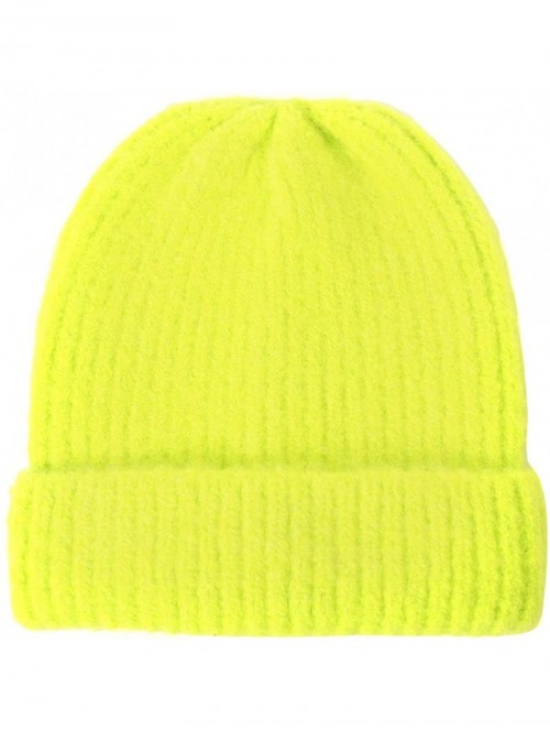 Skullies & Beanies Unisex Thick Warm Beanie - Knit Winter Hat - Fluorescent Green - C618UNA9CTS $13.98