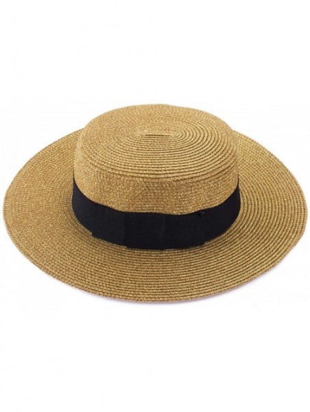 Sun Hats Gold Womens Flat Top Panama Boater Dress Glitter Beach Sun Hat T241 - CK182YDH972 $13.82