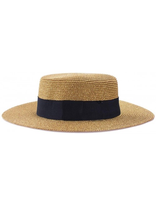 Sun Hats Gold Womens Flat Top Panama Boater Dress Glitter Beach Sun Hat T241 - CK182YDH972 $13.82