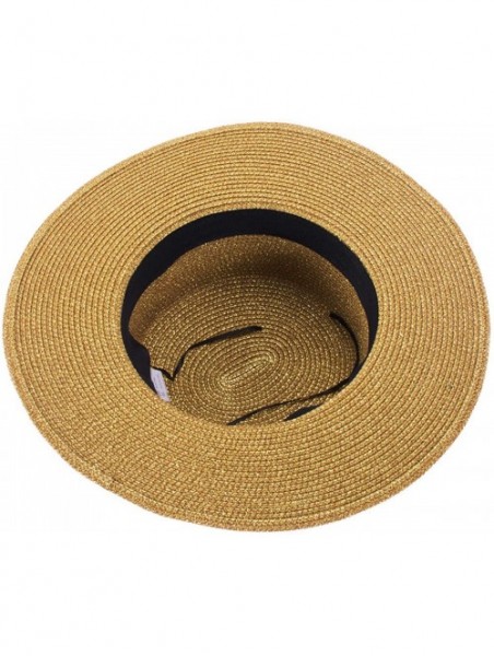 Sun Hats Gold Womens Flat Top Panama Boater Dress Glitter Beach Sun Hat T241 - CK182YDH972 $13.82