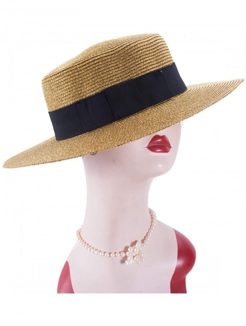 Sun Hats Gold Womens Flat Top Panama Boater Dress Glitter Beach Sun Hat T241 - CK182YDH972 $13.82