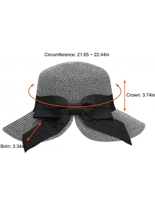 Sun Hats Women's Pretty Vintage Foldable Straw Hat w/Large Accent Bowtie - Black White Mix - C818CHYNXZW $21.43