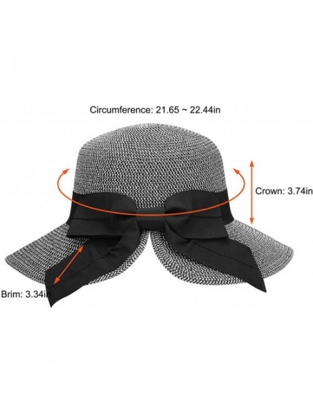 Sun Hats Women's Pretty Vintage Foldable Straw Hat w/Large Accent Bowtie - Black White Mix - C818CHYNXZW $21.43