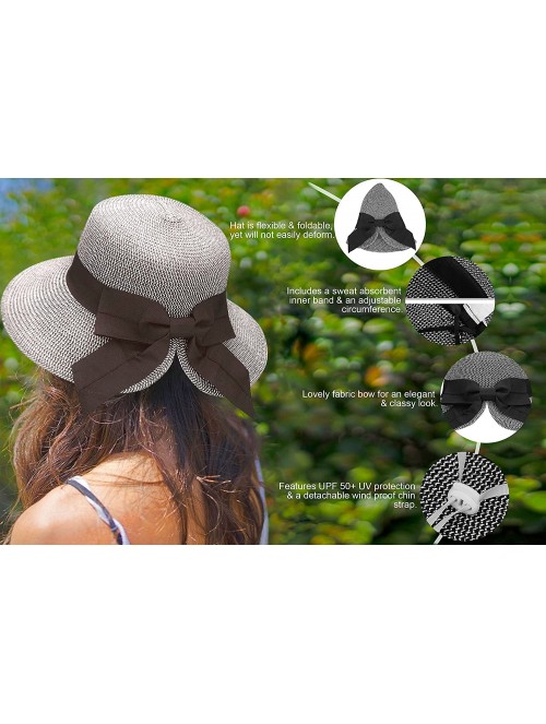 Sun Hats Women's Pretty Vintage Foldable Straw Hat w/Large Accent Bowtie - Black White Mix - C818CHYNXZW $21.43