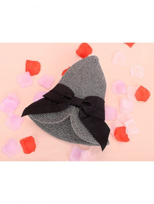 Sun Hats Women's Pretty Vintage Foldable Straw Hat w/Large Accent Bowtie - Black White Mix - C818CHYNXZW $21.43