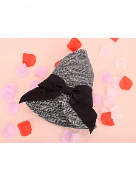 Sun Hats Women's Pretty Vintage Foldable Straw Hat w/Large Accent Bowtie - Black White Mix - C818CHYNXZW $21.43