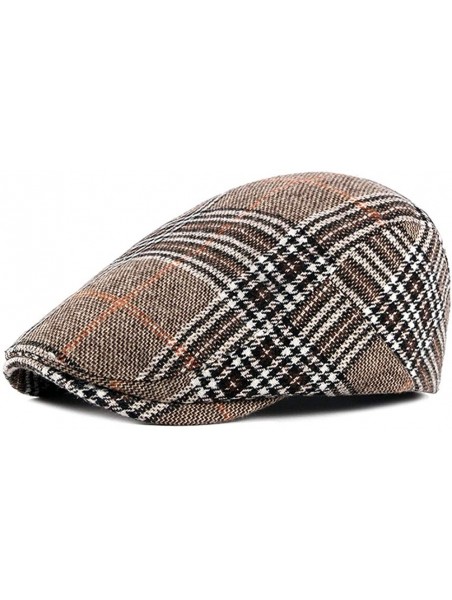 Newsboy Caps Mens Adjustable Plaid Ivy Newsboy Cabbie Gatsby Golf Beret Flat Hat Cap - 411khaki - CD196XM9HY2 $18.78