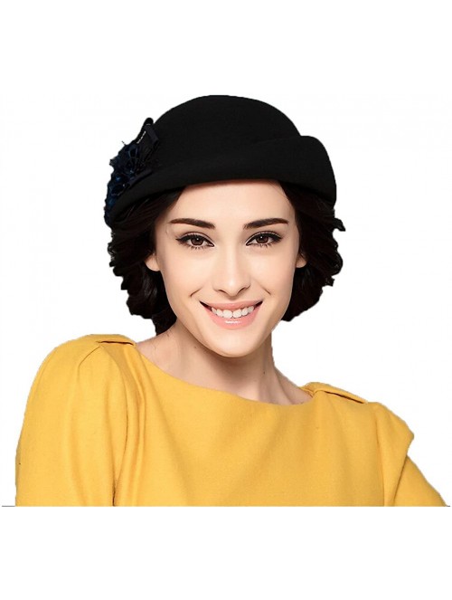 Berets Women's Lace Flower Wool Beret Cap - Black - CL126NOBCN7 $52.42