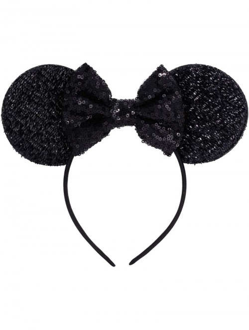 Headbands Sequins Bowknot Lovely Mouse Ears Headband Headwear for Travel Festivals - Black - CM185607XUE $12.00