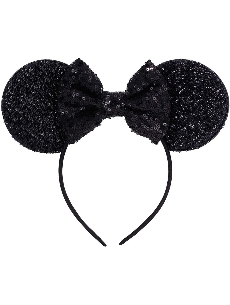 Headbands Sequins Bowknot Lovely Mouse Ears Headband Headwear for Travel Festivals - Black - CM185607XUE $12.00