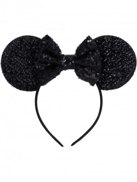 Headbands Sequins Bowknot Lovely Mouse Ears Headband Headwear for Travel Festivals - Black - CM185607XUE $12.00