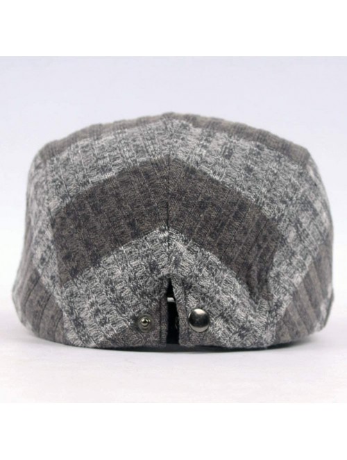 Newsboy Caps Men Women Striped Knit Flat Cap Warm Winter Cotton Newsboy Hat FFH403s01 - Ffh404 Dark Gray - C718M9ILT4L $11.23