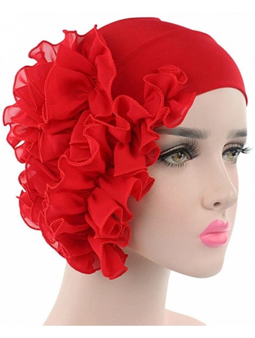 Skullies & Beanies Women Flower Cancer Chemo Hat Beanie Scarf Turban Head Wrap Cap Headband - Red - CQ187WGDNU9 $10.77