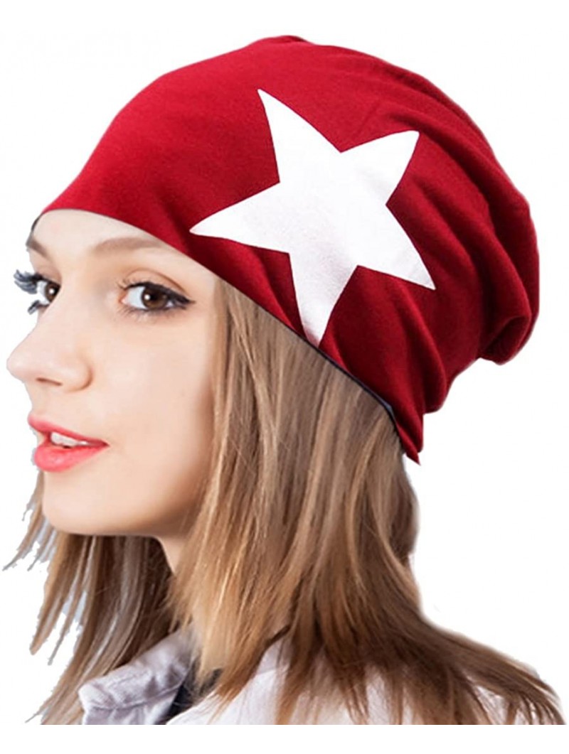 Skullies & Beanies Women's Winter Cotton Beanie Cap Thin Hip-hop Star Hat - Red - CU1279FRVYN $14.88