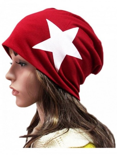 Skullies & Beanies Women's Winter Cotton Beanie Cap Thin Hip-hop Star Hat - Red - CU1279FRVYN $14.88