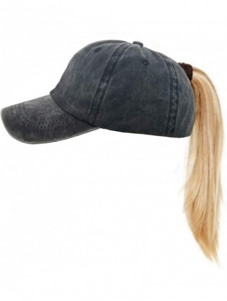 Baseball Caps Messy High Bun Women Ponytail-Baseball-Hat Twill Vintage Trucker Ponycap -Without Hair - Black+coffee - CE18N77...