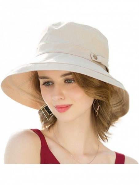 Sun Hats Womens Cotton Wide Brim Sun Hats UPF50 UV Packable Beach Hat Summer Bucket Cap for Travel - CN18SKGHN8H $18.59