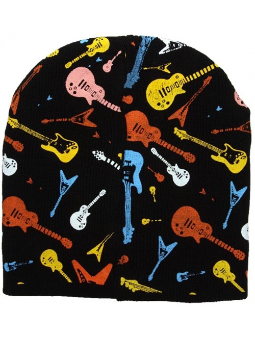 Skullies & Beanies Guitars Cuffless Short Beanie - Black - CU11UYYHZI9 $16.17