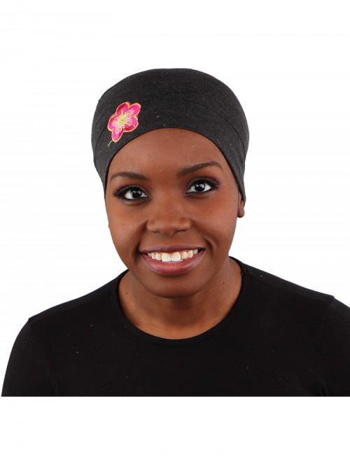 Skullies & Beanies Chemo Beanie Sleep Cap with Pink and Gold Flower - Dark Heather Grey - CM1825QSEMM $14.04