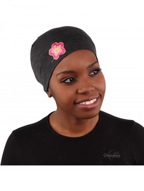 Skullies & Beanies Chemo Beanie Sleep Cap with Pink and Gold Flower - Dark Heather Grey - CM1825QSEMM $14.04