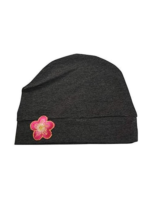 Skullies & Beanies Chemo Beanie Sleep Cap with Pink and Gold Flower - Dark Heather Grey - CM1825QSEMM $14.04