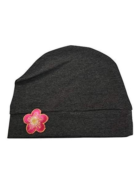 Skullies & Beanies Chemo Beanie Sleep Cap with Pink and Gold Flower - Dark Heather Grey - CM1825QSEMM $14.04