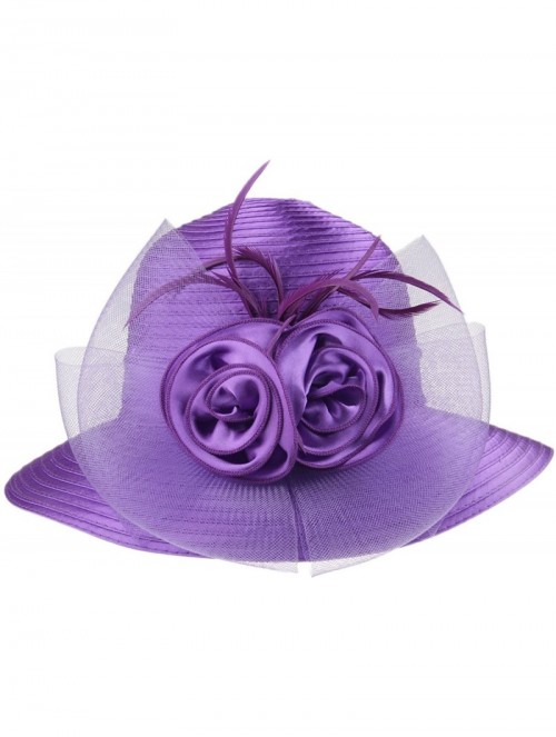 Sun Hats Women's Organza Wide Brim Floral Ribbon Kentucky Derby Church Dress Sun Hat - 2 Style-purple - CC184URH48N $20.33