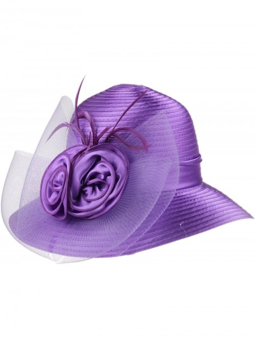 Sun Hats Women's Organza Wide Brim Floral Ribbon Kentucky Derby Church Dress Sun Hat - 2 Style-purple - CC184URH48N $20.33