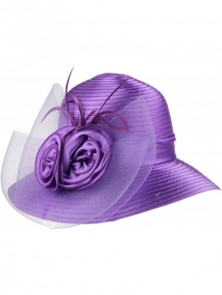 Sun Hats Women's Organza Wide Brim Floral Ribbon Kentucky Derby Church Dress Sun Hat - 2 Style-purple - CC184URH48N $20.33