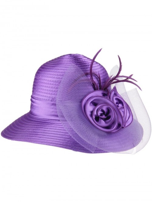 Sun Hats Women's Organza Wide Brim Floral Ribbon Kentucky Derby Church Dress Sun Hat - 2 Style-purple - CC184URH48N $20.33