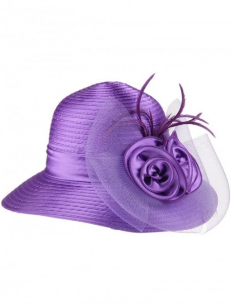 Sun Hats Women's Organza Wide Brim Floral Ribbon Kentucky Derby Church Dress Sun Hat - 2 Style-purple - CC184URH48N $20.33