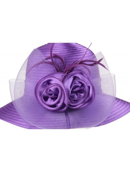 Sun Hats Women's Organza Wide Brim Floral Ribbon Kentucky Derby Church Dress Sun Hat - 2 Style-purple - CC184URH48N $20.33