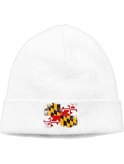 Skullies & Beanies Mens&Womens USA Maryland State Flag Outdoor Daily Beanie Hat Skull Cap Black - White - CP187R7O4DT $16.47