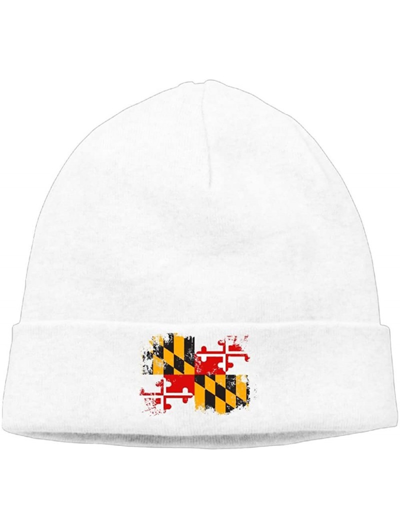 Skullies & Beanies Mens&Womens USA Maryland State Flag Outdoor Daily Beanie Hat Skull Cap Black - White - CP187R7O4DT $16.47