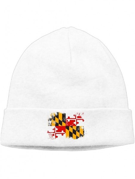 Skullies & Beanies Mens&Womens USA Maryland State Flag Outdoor Daily Beanie Hat Skull Cap Black - White - CP187R7O4DT $16.47