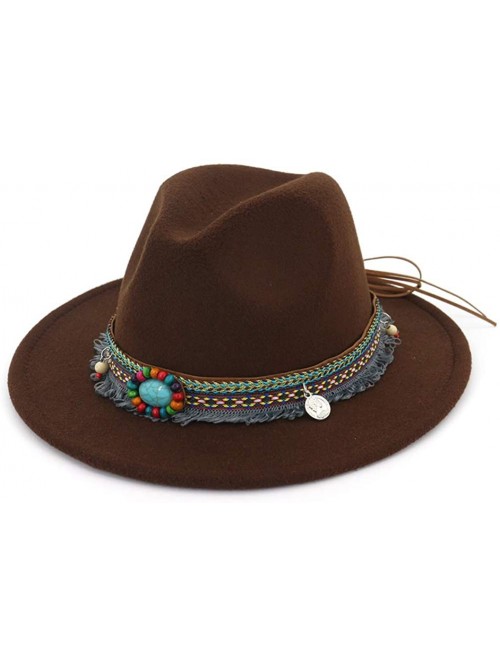 Fedoras Men Women Vintage Felt Fedora Hat Wide Brim Panama Hats with Buckle - B-belt Brown - C618SUIGHA2 $19.34