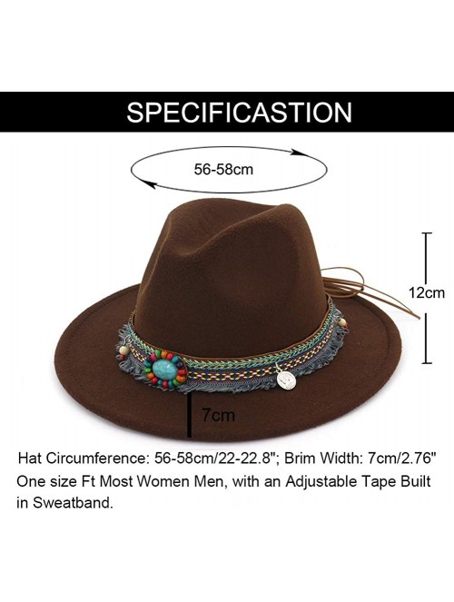 Fedoras Men Women Vintage Felt Fedora Hat Wide Brim Panama Hats with Buckle - B-belt Brown - C618SUIGHA2 $19.34