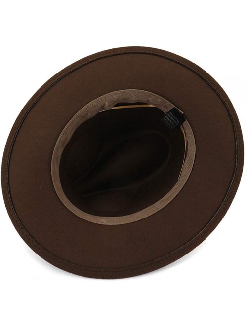 Fedoras Men Women Vintage Felt Fedora Hat Wide Brim Panama Hats with Buckle - B-belt Brown - C618SUIGHA2 $19.34