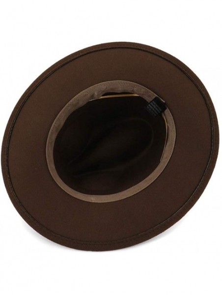 Fedoras Men Women Vintage Felt Fedora Hat Wide Brim Panama Hats with Buckle - B-belt Brown - C618SUIGHA2 $19.34