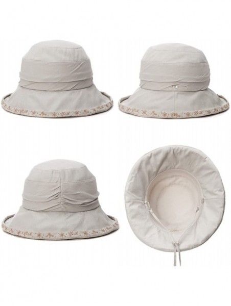 Bucket Hats Womens UPF50 Cotton Packable Sun Hats w/Chin Cord Wide Brim - 89329_gray - C417YH5QKHA $27.94