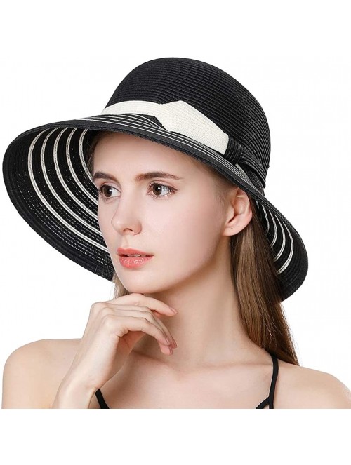 Sun Hats Womens UPF 50 Straw Sun Hat Floppy Wide Brim Fashion Beach Accessories Packable & Adjustable - 99054black - C218NYIQ...