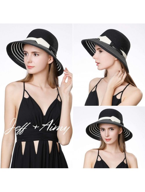 Sun Hats Womens UPF 50 Straw Sun Hat Floppy Wide Brim Fashion Beach Accessories Packable & Adjustable - 99054black - C218NYIQ...