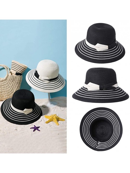 Sun Hats Womens UPF 50 Straw Sun Hat Floppy Wide Brim Fashion Beach Accessories Packable & Adjustable - 99054black - C218NYIQ...