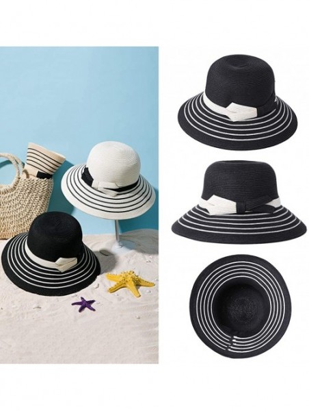 Sun Hats Womens UPF 50 Straw Sun Hat Floppy Wide Brim Fashion Beach Accessories Packable & Adjustable - 99054black - C218NYIQ...