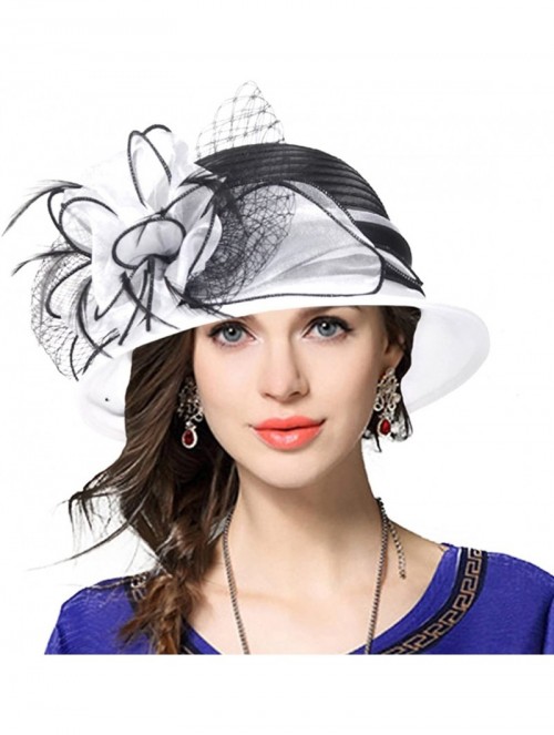 Sun Hats Kentucky Derby Dress Church Cloche Hat Sweet Cute Floral Bucket Hat - White - CR184I2N88C $30.26