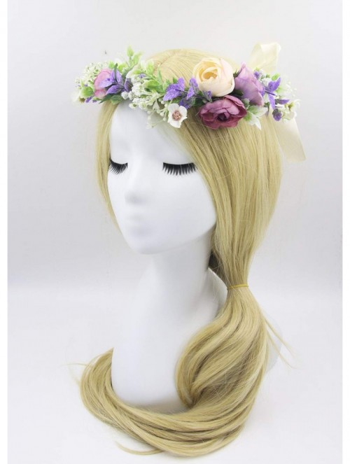 Headbands Flower Garland Crown Wreath Boho Floral Headband Halo Headpiece with Adjustable Ribbon for Wedding Party (13) - CU1...